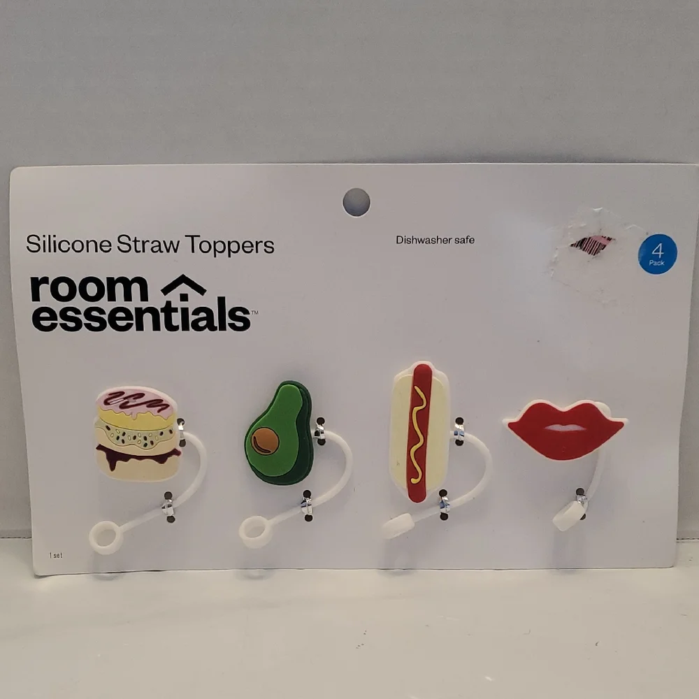 Room Essentials Multicolor Silicone Straw Toppers Set #2